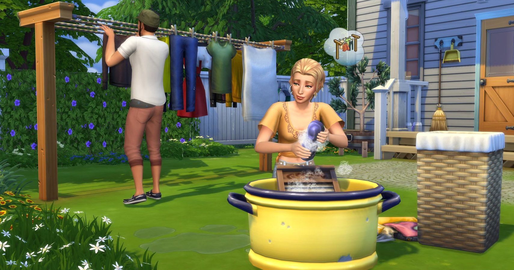 Sims doing laundry