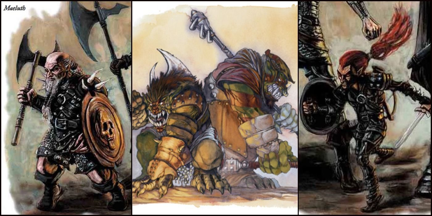 image of Tiefling variants known as Tanarukk, Wispling, and Maeluth from Dungeons and Dragons