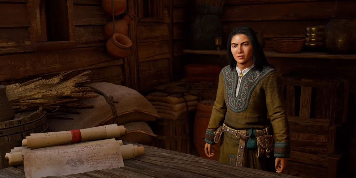 Assassin's Creed Valhalla: Eivor Talking To Yanli At The Trading Post