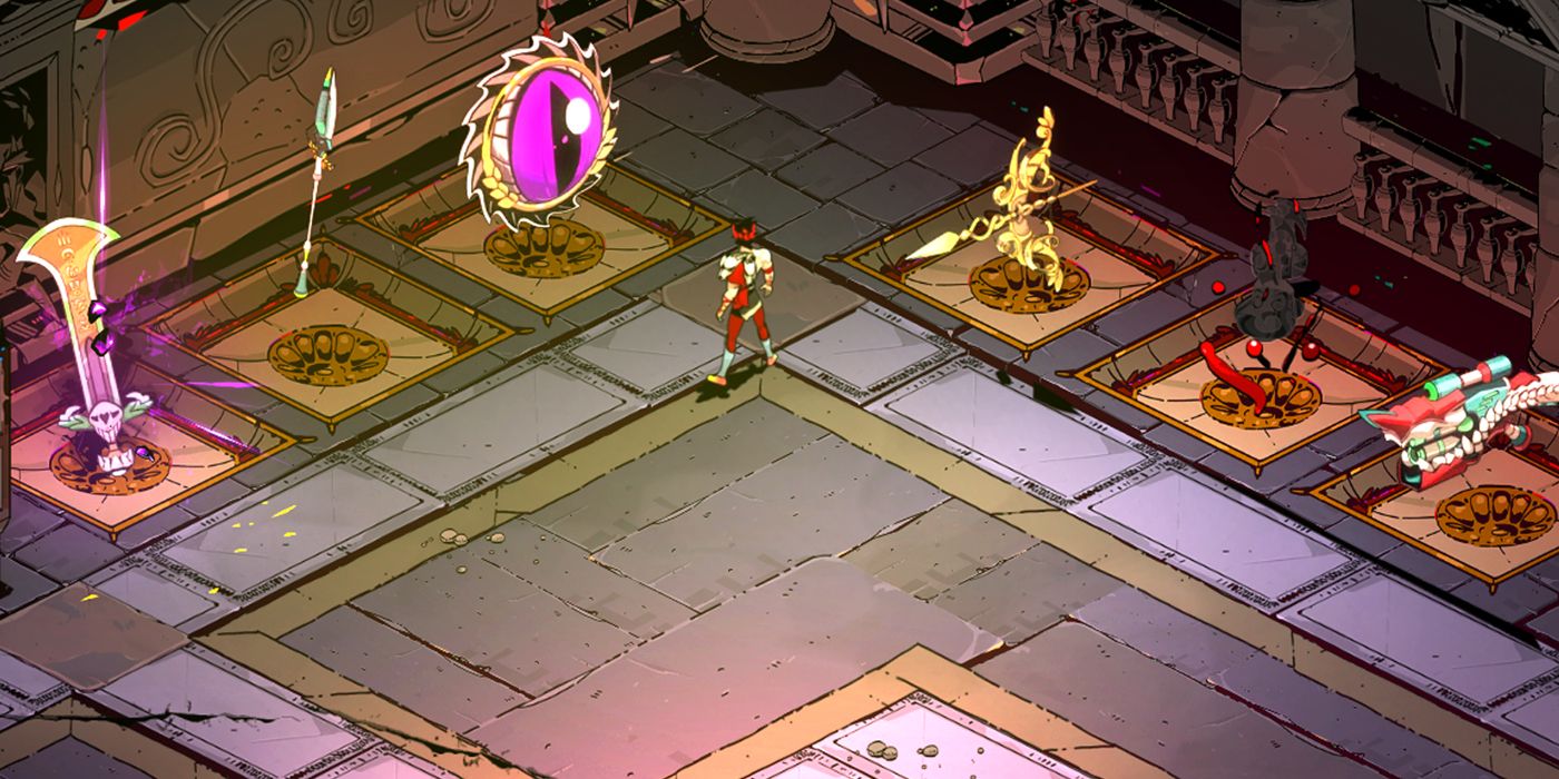 Hades: Zag Standing In Front Of All The Infernal Arms