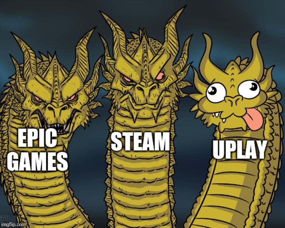 Meme Epic Games Steam Uplay Compared