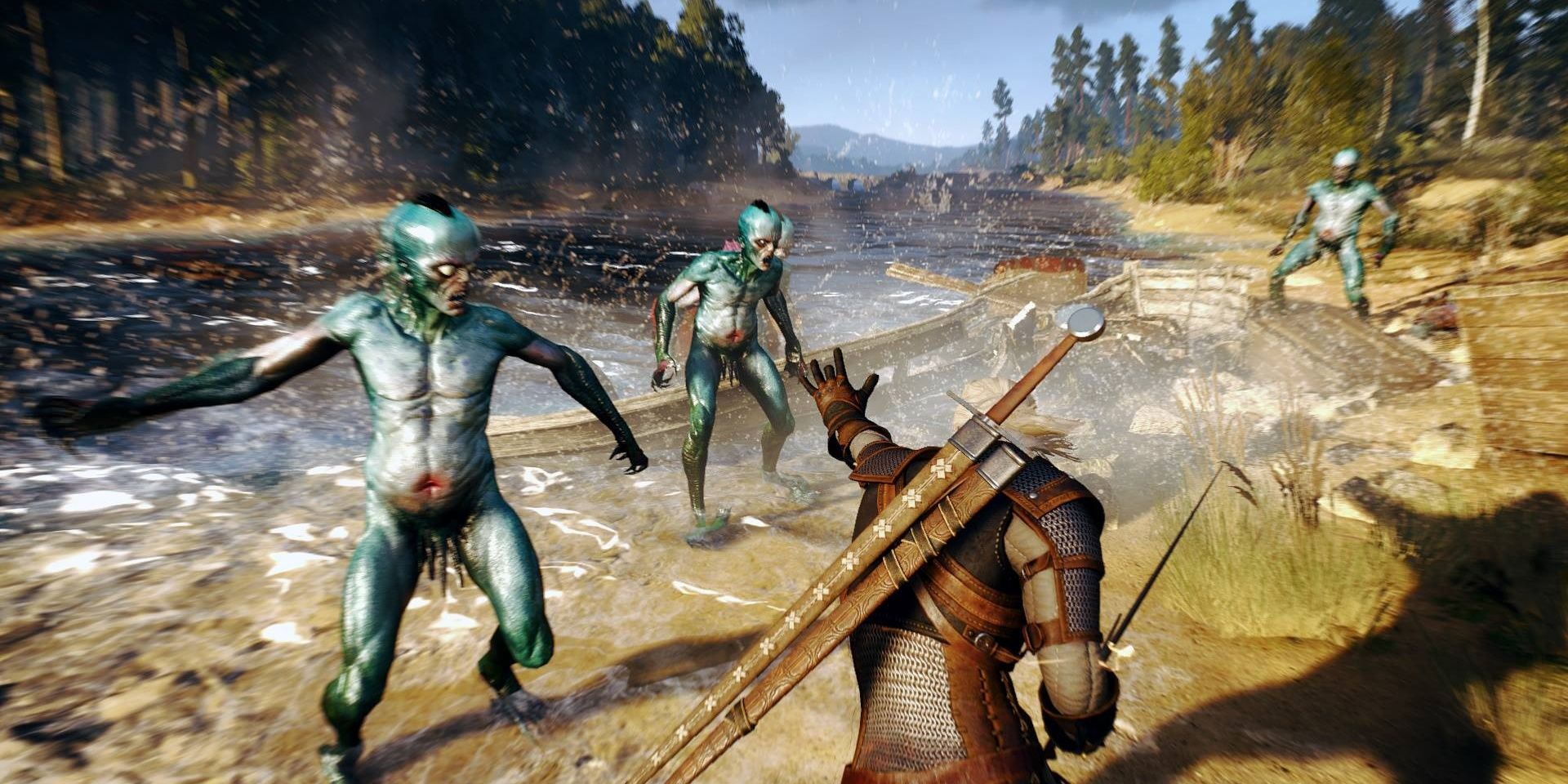 Geralt fighting drowners