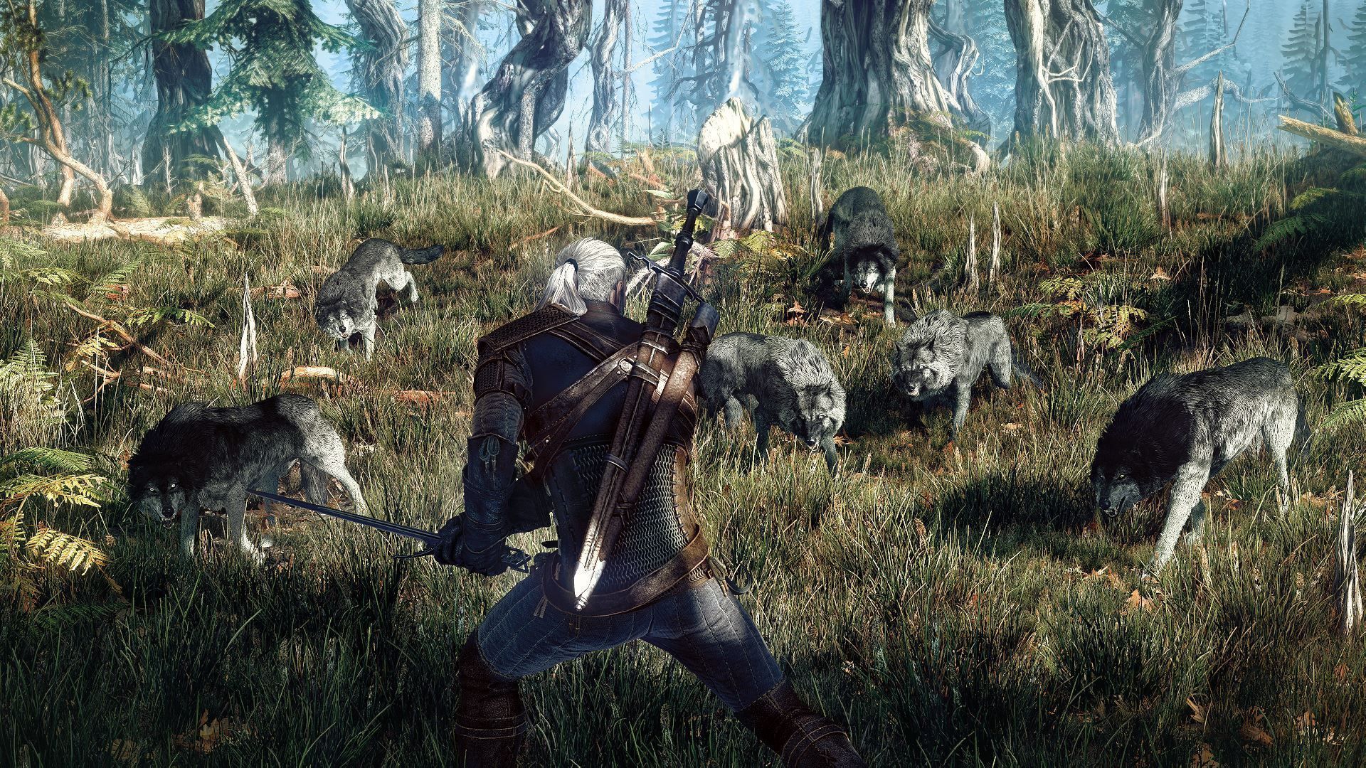Geralt fighting a horde witcher 3