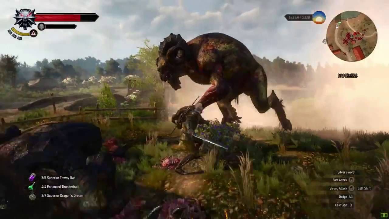 Geralt fighting a monster