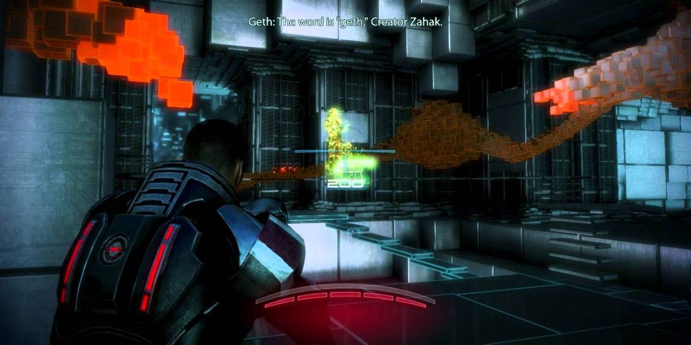 image of Shepard examining Geth memories from Mass Efect 3