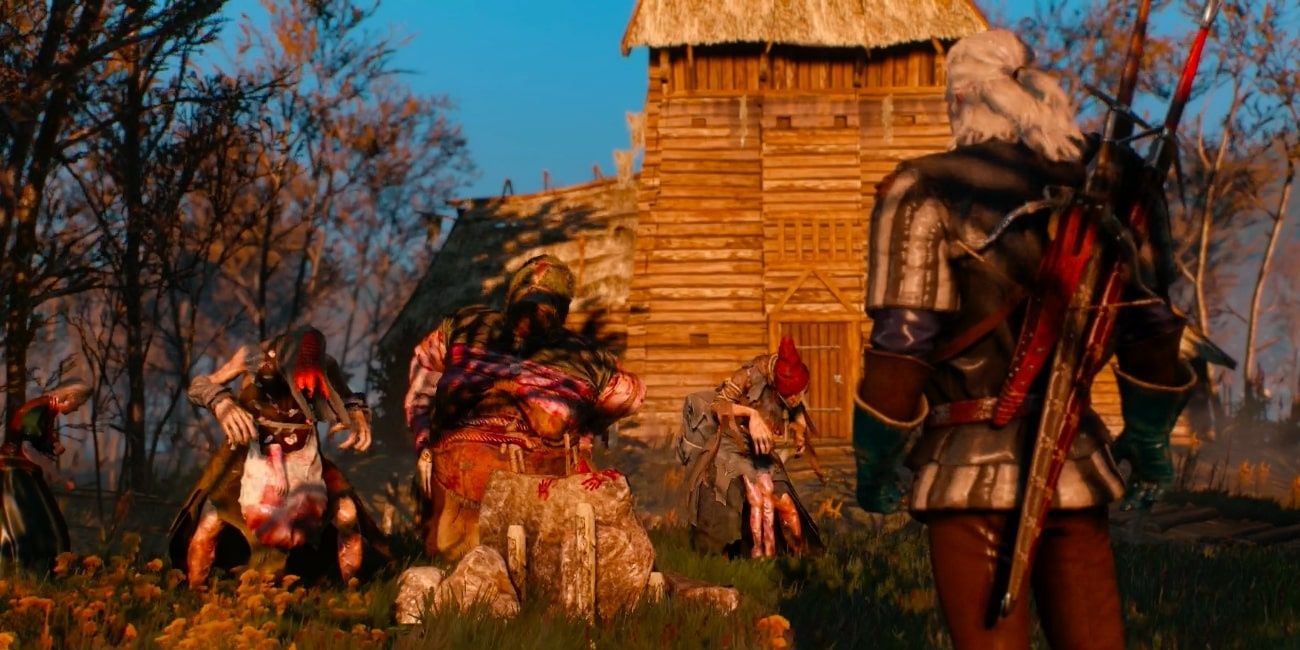 Geralt approaches the crones