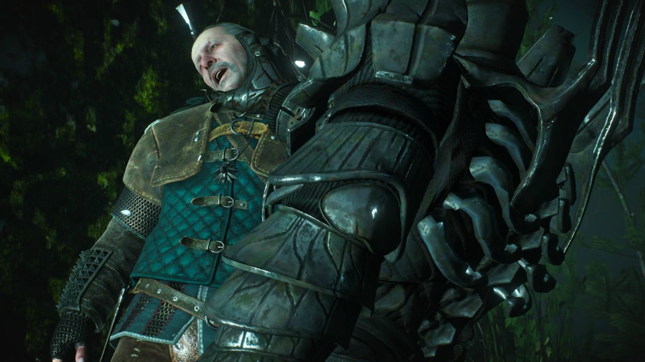 Vesemir pinned against a tree