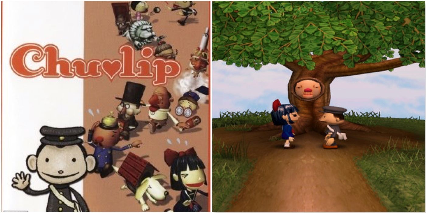 Chulip promo art next to two characters about to kiss underneath a tree
