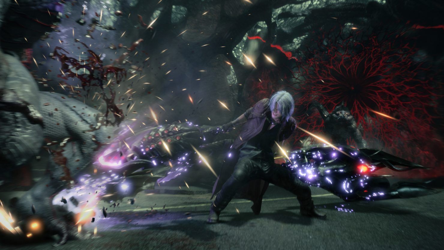 Dante using motorcycle as weapon