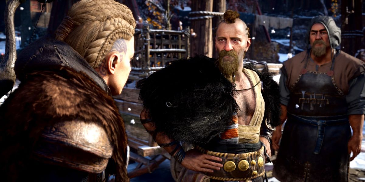 Female Eivor encountering some Norse flyters in AC Valhalla