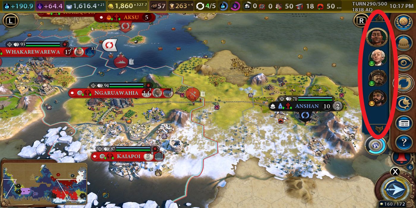 Avoid War Civilization 6 screenshot of opposing area leaders and the map