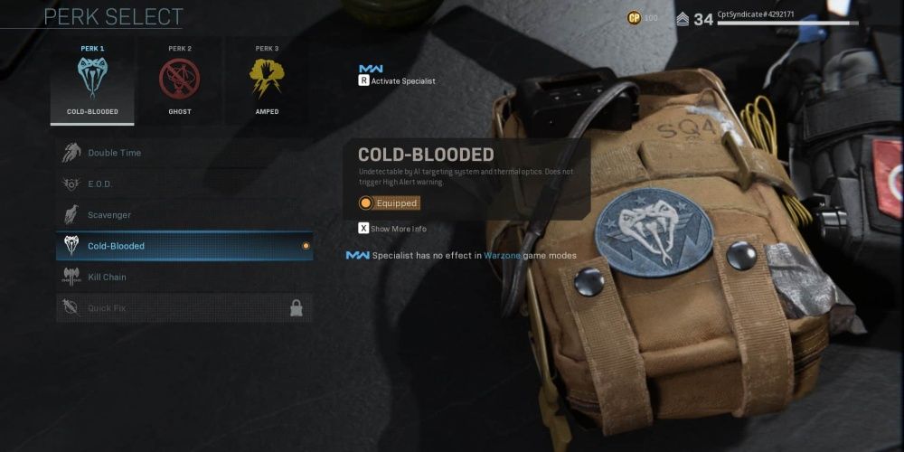 Call Of Duty Warzone Cold Blooded Perk Description