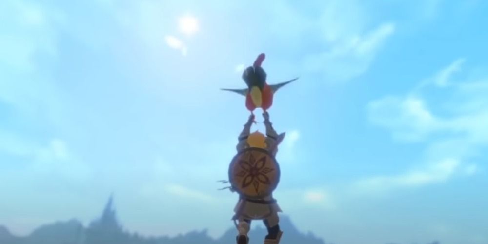 Link gliding on a Cucco in Age of Calamity