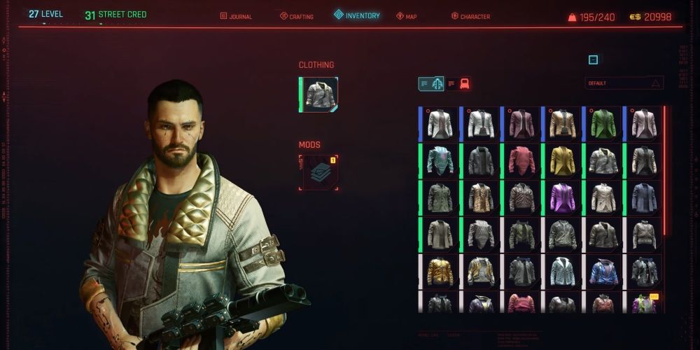 Cyberpunk 2077 Inventory Screen Shirt Options