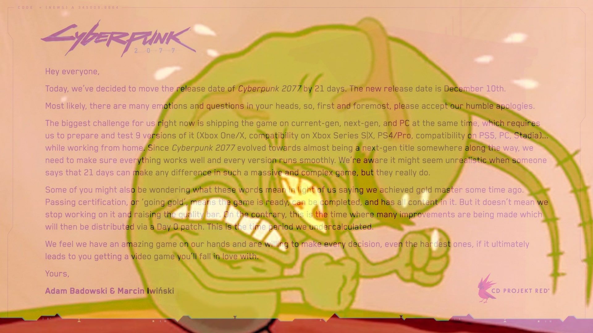 Cyberpunk 2077 Release Meme Plankton