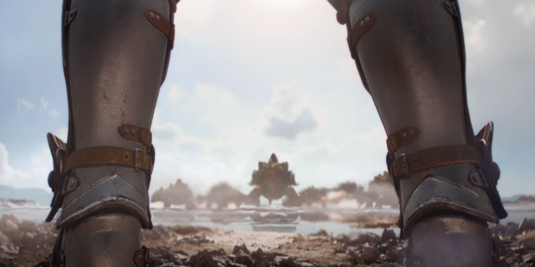 boots facing a herd of giant turtle-like monsters