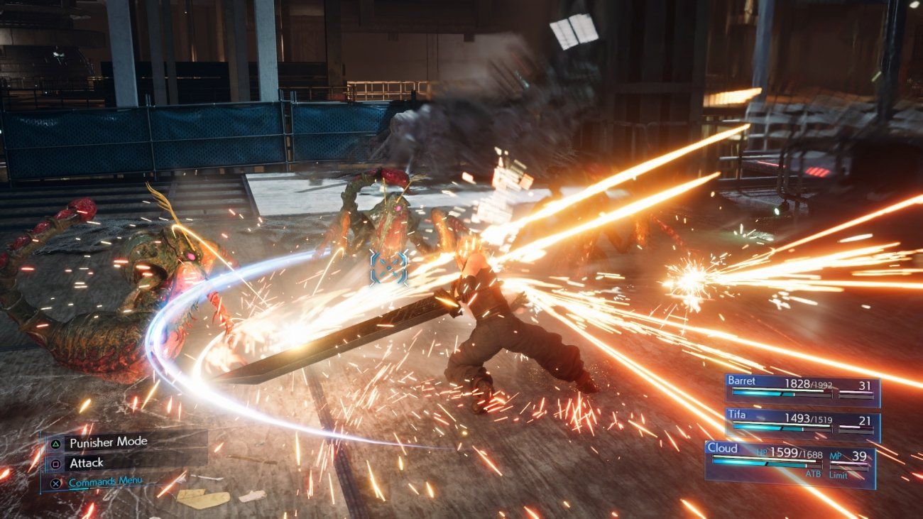 Cloud slashing multiple enemies