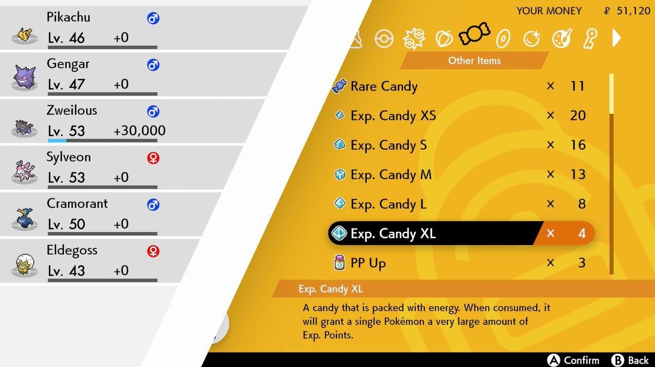 exp candies pokemon sword shield