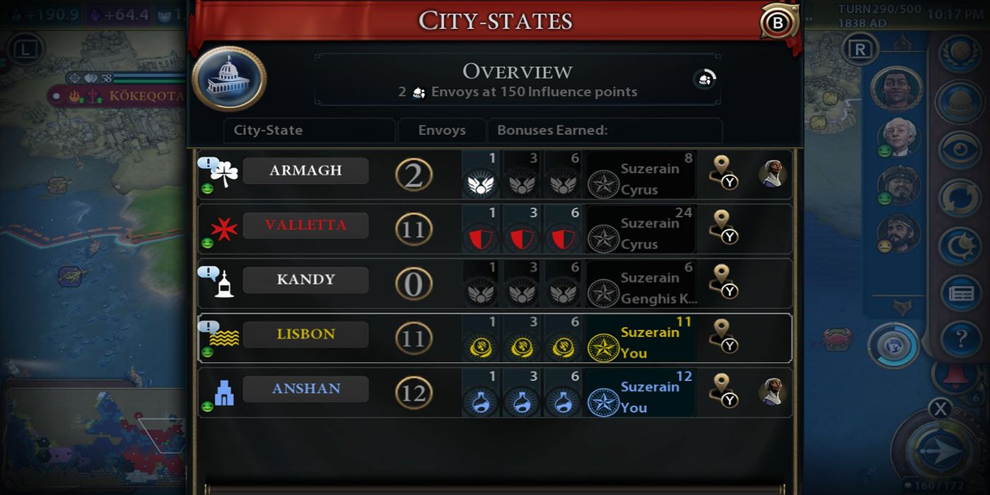 Screenshot of city state Finance Envoys in Civilization 6