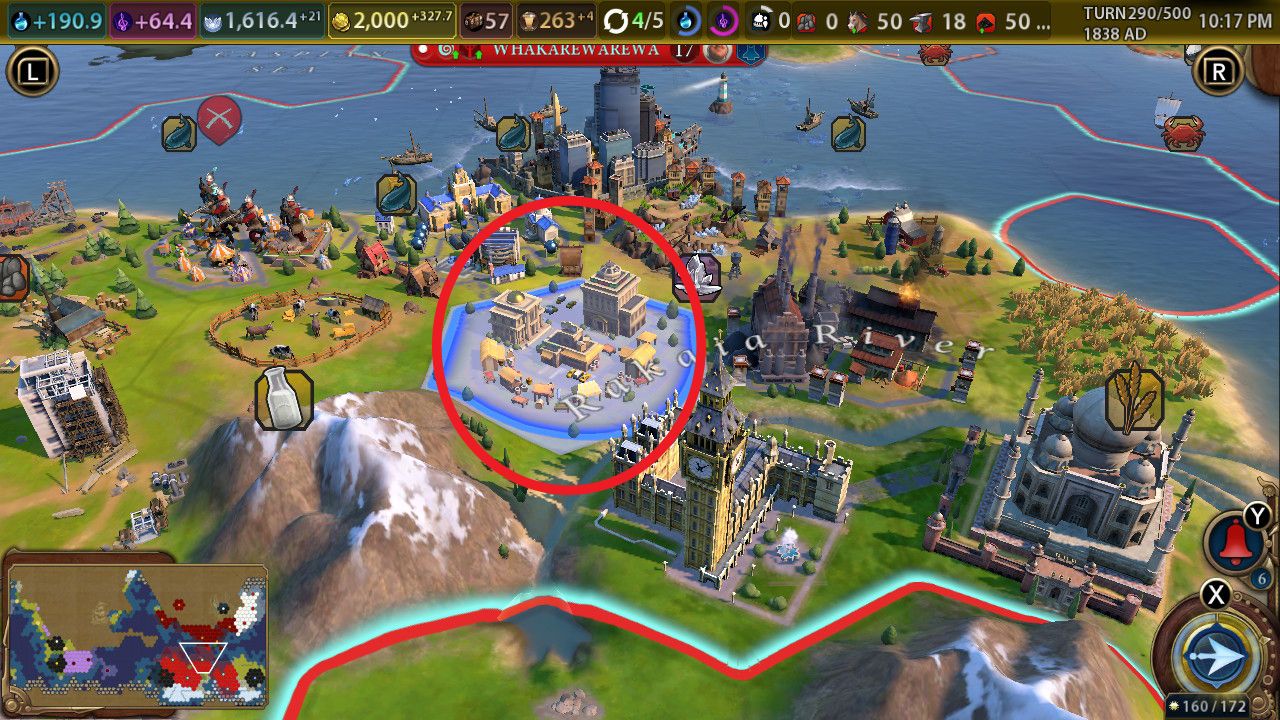 Financial District In Civilization 6 circled in the location on the map