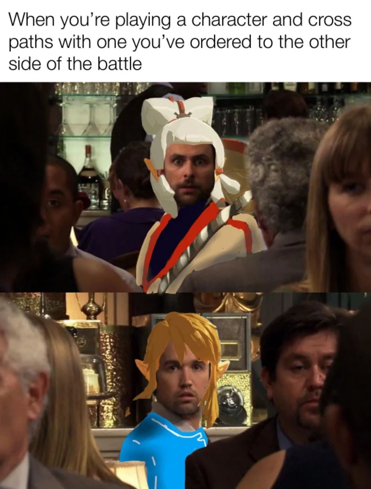 Impa and Link passing by each other mid battle