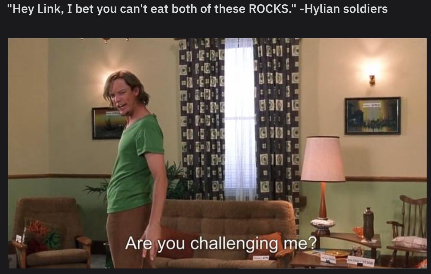 Link eats rocks in Age of Calamity