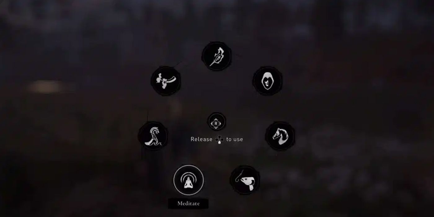 Assassin's Creed Valhalla: The Meditate Option In The Wheel, In-Game