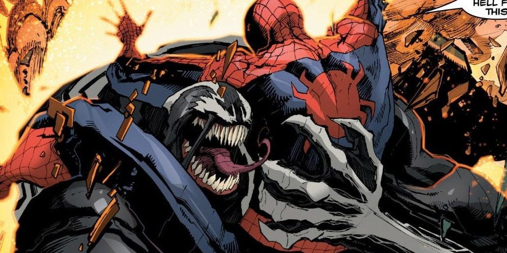 Venom grabbing spider man marvel