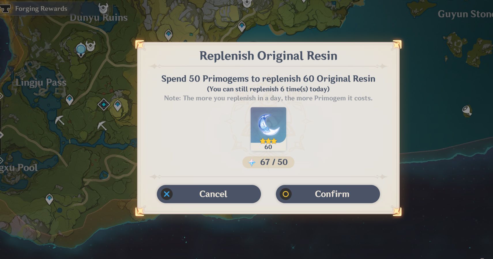 Genshin Impact: Replenishing Original Resin With 50 Primogems