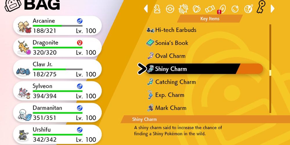 The Key item menu in Sword and Shield