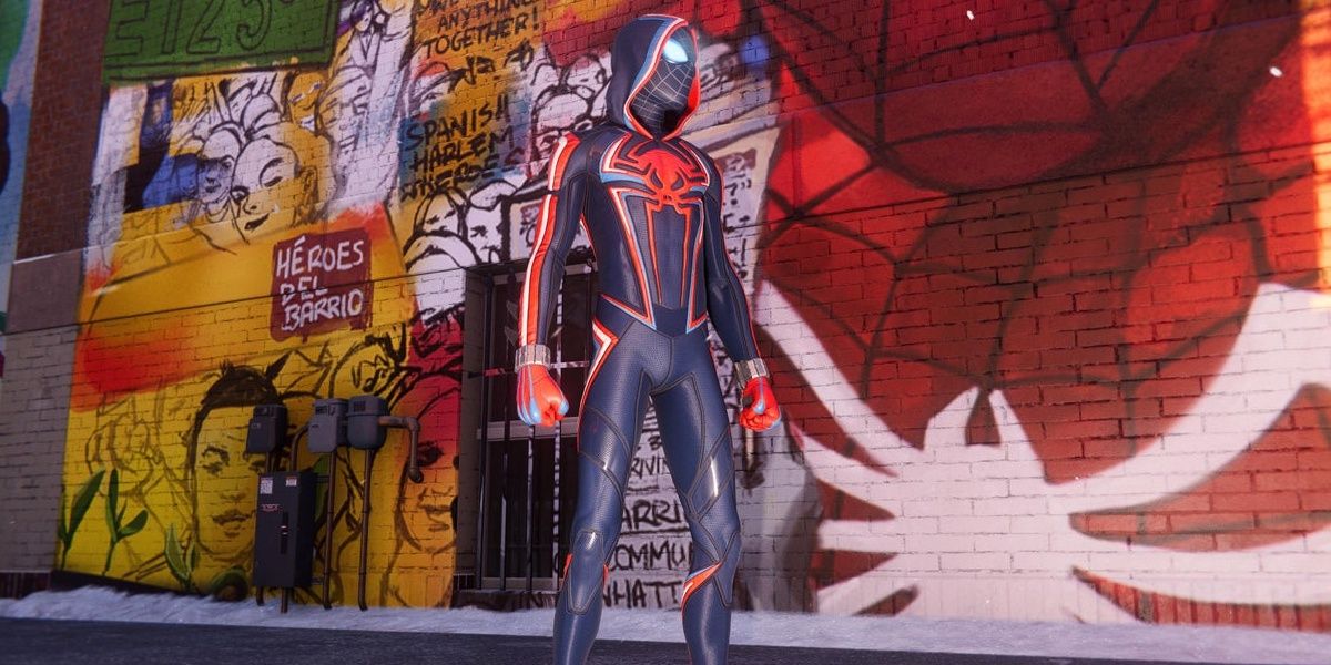 Miles Morales wearing the 2099 suit