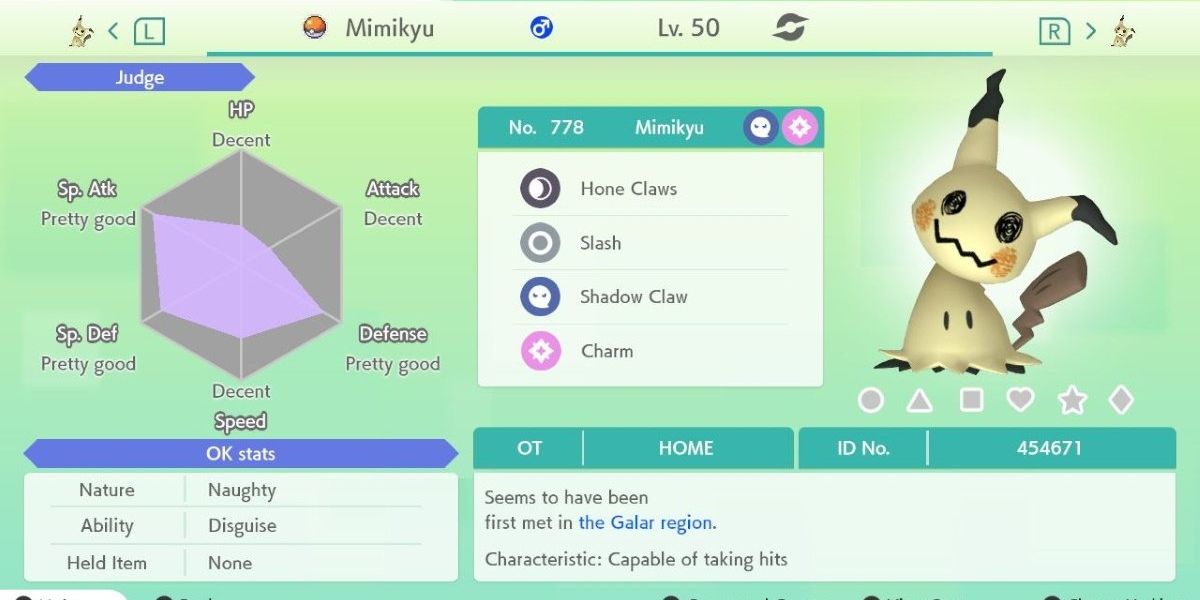 mimikyu in pokemon home menu