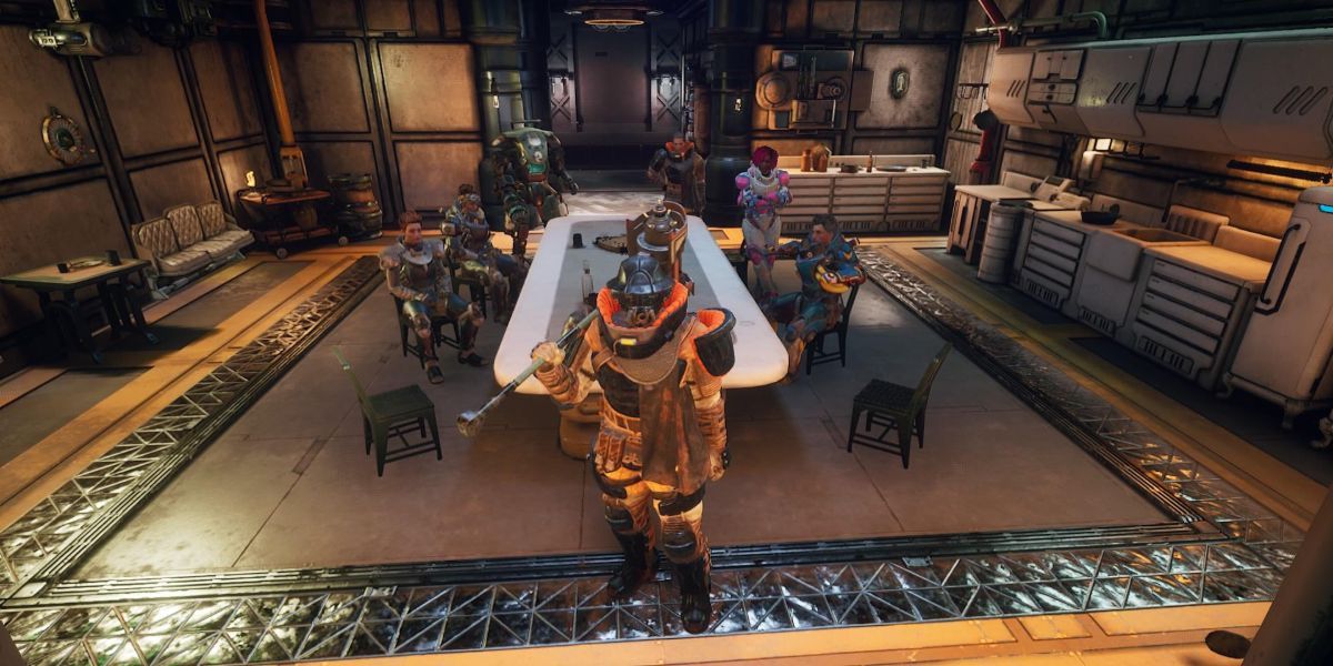 TOW's main protagonist in front of the crew of the Unreliable