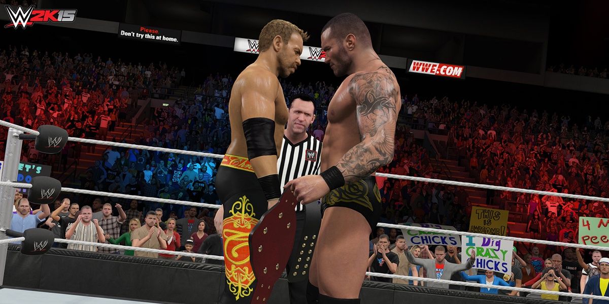 Two wrestlers before a match in WWE 2K15