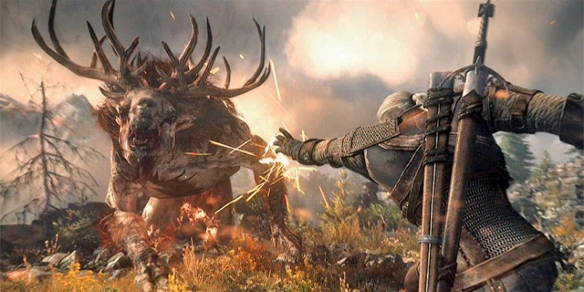 Geralt using Igni on a charging fiend