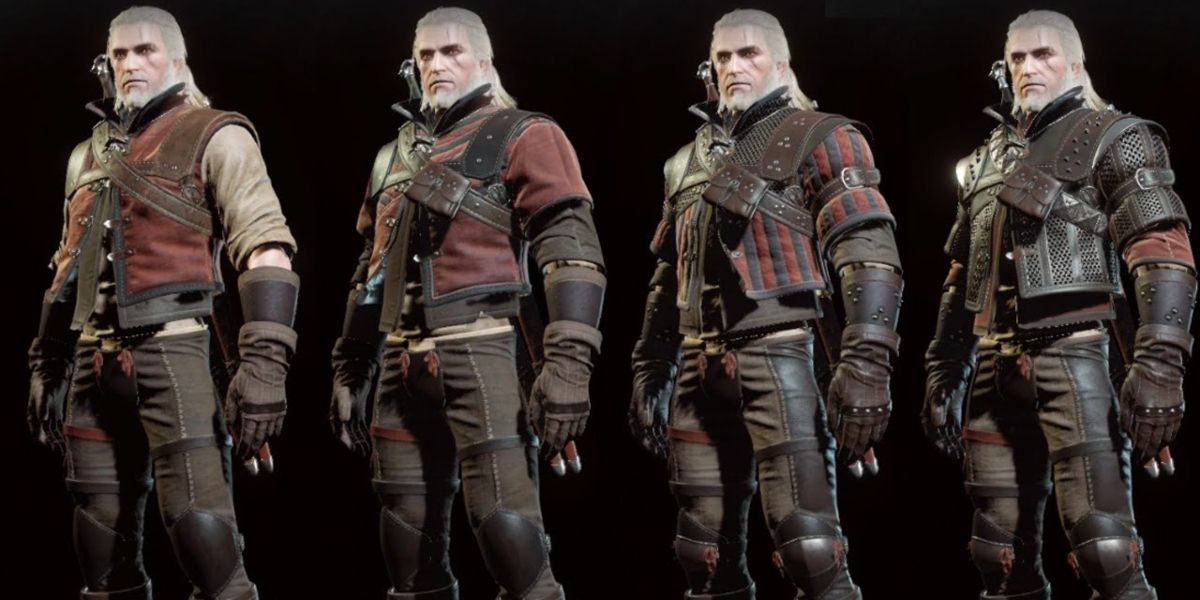 All four sets of the Wolven Armor found in Witcher 3, side by side