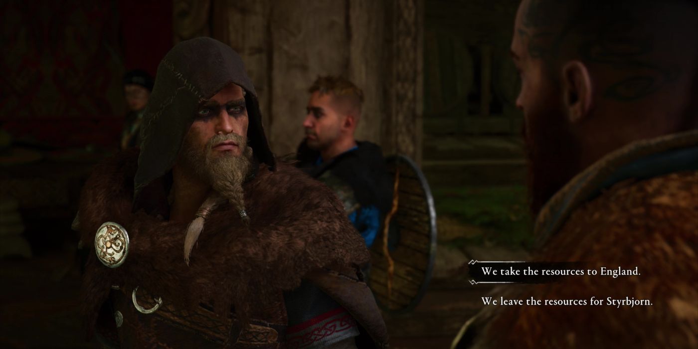 Eivor deciding on whether to take or leave the resources in AC:Valhalla