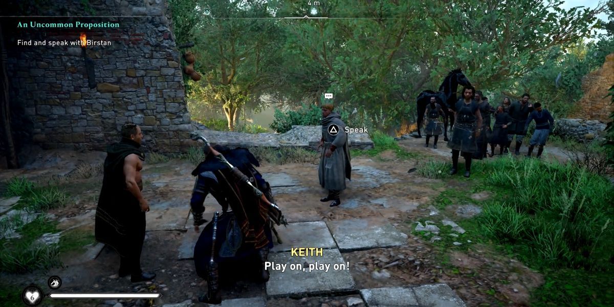 Keith (left) in a verbal dispute with a bishop (right) in AC: Valhalla