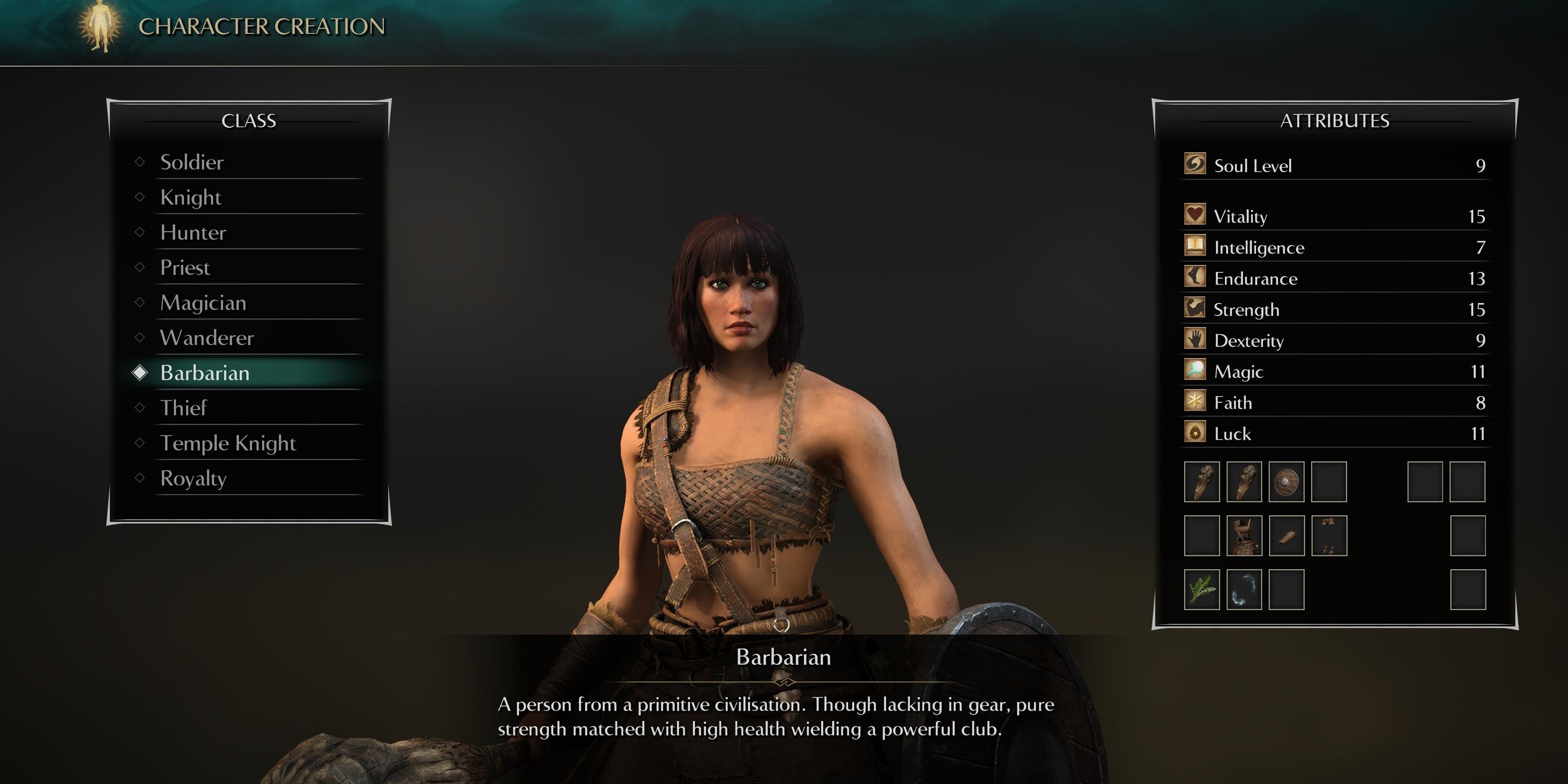 the barbarian class in demon's souls character creation