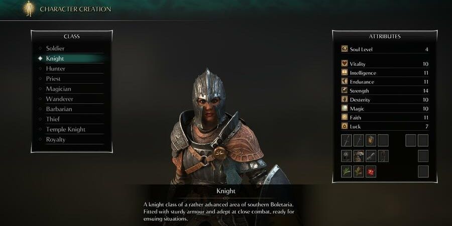 the knight class in demon's souls character creation