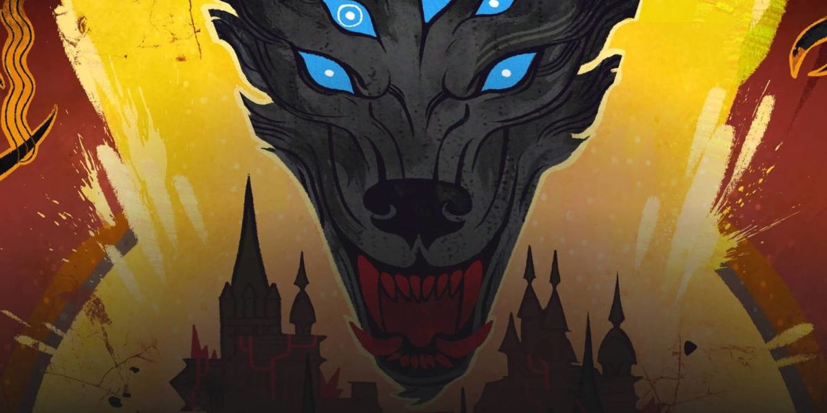 dread wolf mural over city