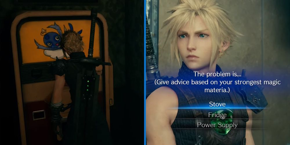 Getting 'The Sauce' from the vending machine at the inn and using Materia on the restaurant's appliances in the The Party Never Stops (Chocobo Sam) side quest in Final Fantasy VII Remake