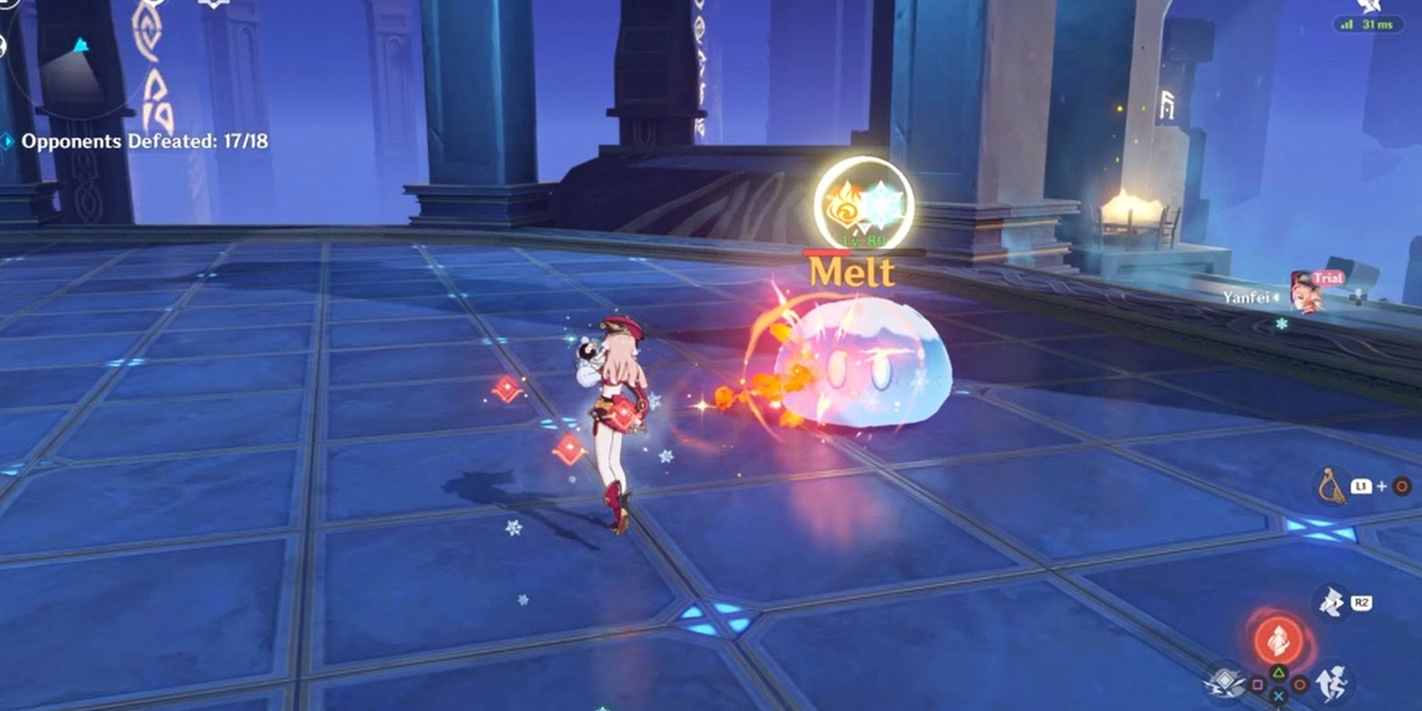 Yanfei triggering Melt on a Cryo Slime, Genshin Impact
