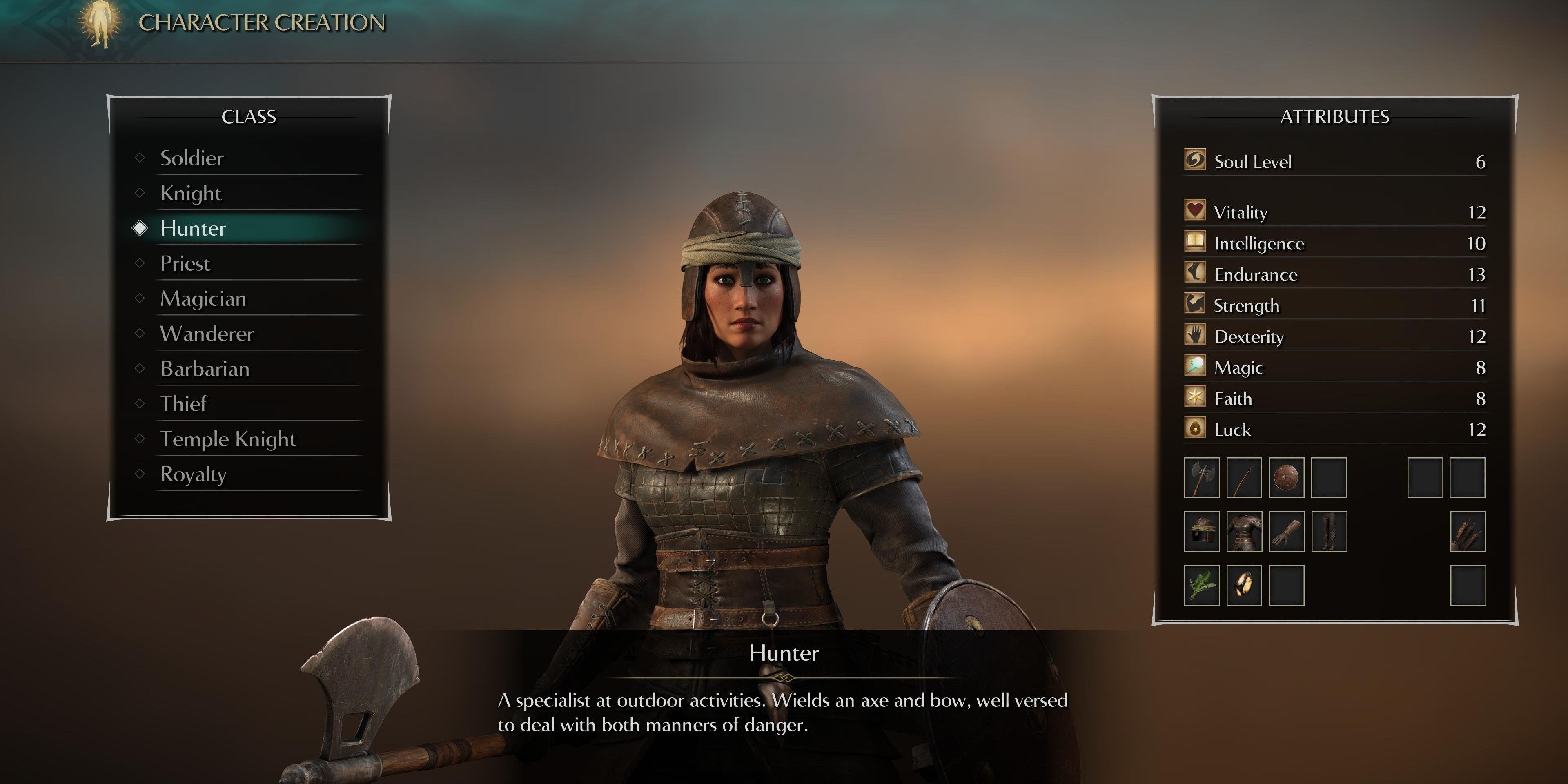 the hunter class in demon's souls character creation