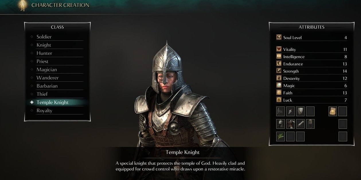 the temple knight class in demon's souls character creation