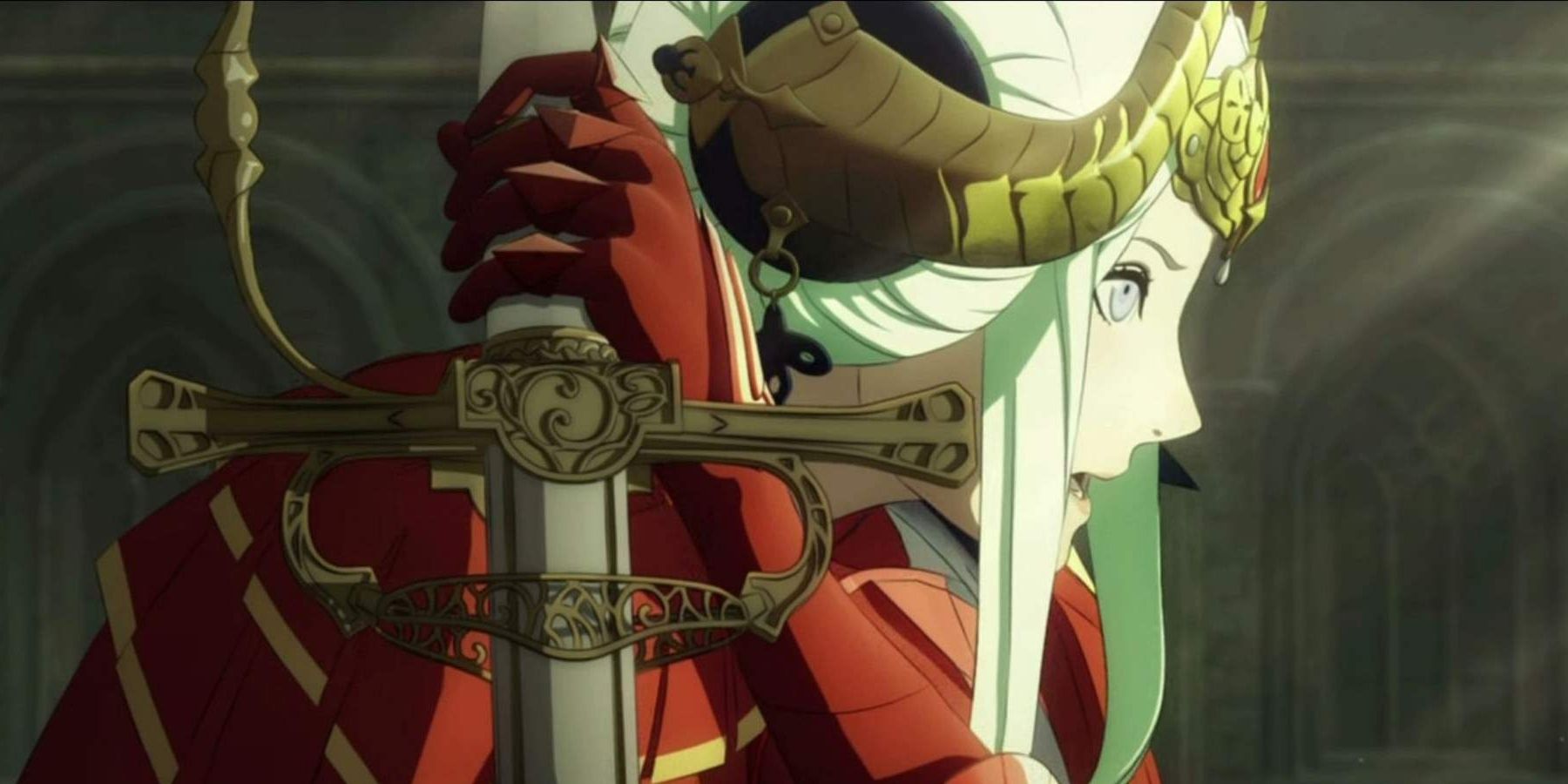 edelgard kneeling with sword