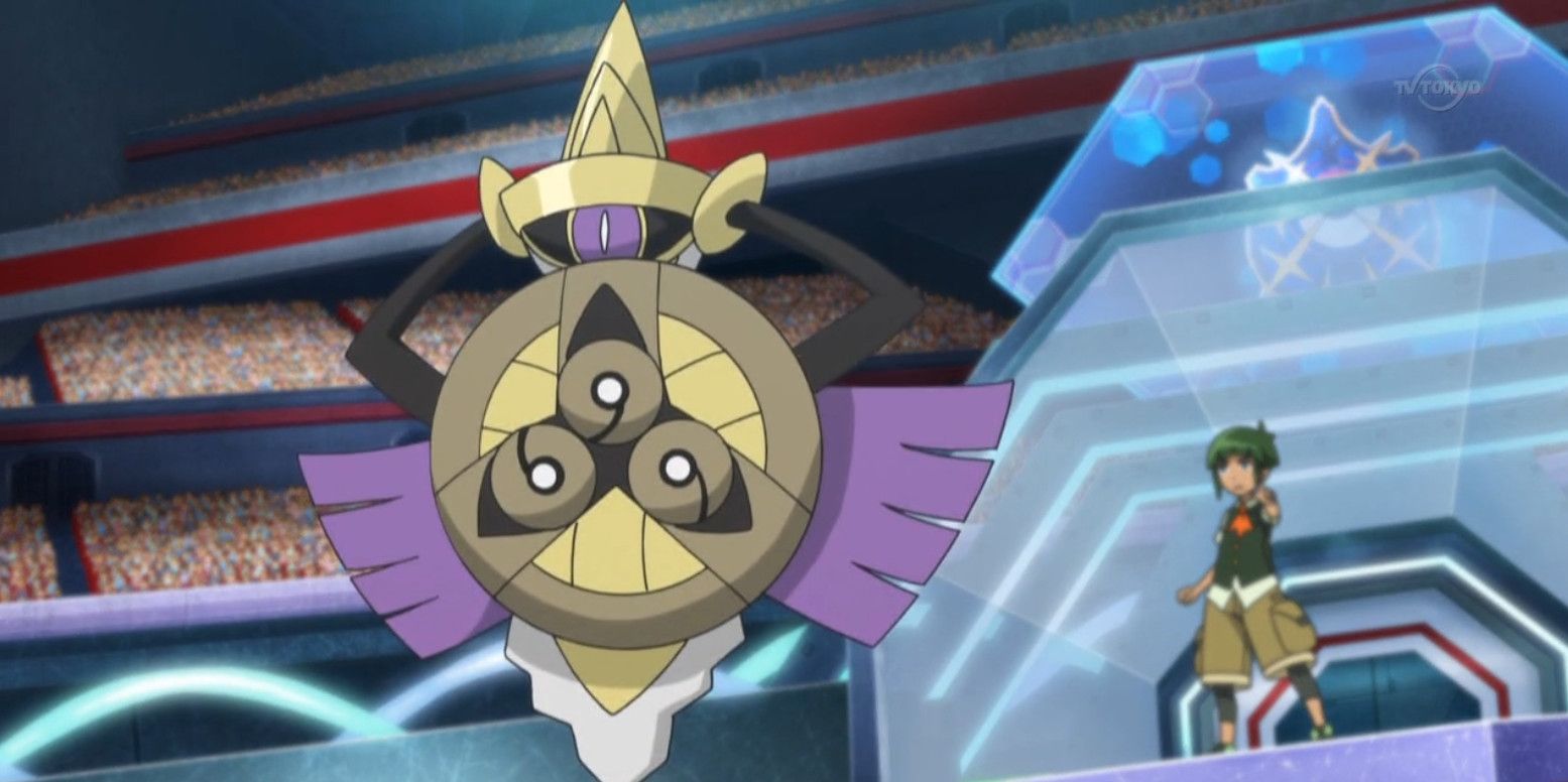 The Pokemon Aegislash in a neutral stance in a battle