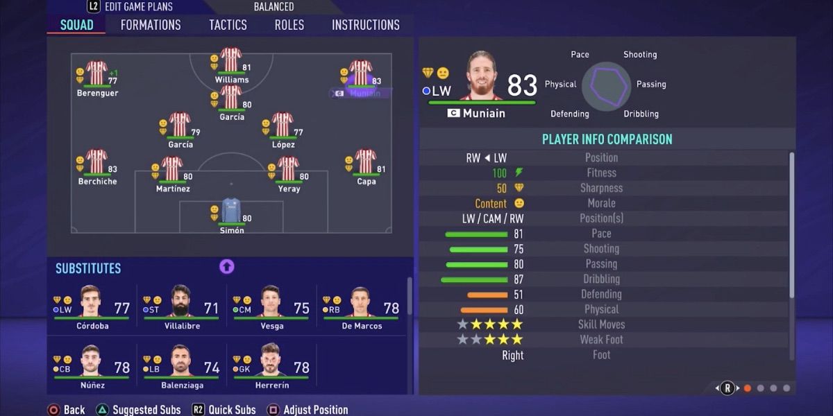 FIFA 21 Athletic Club Team Selection Menu
