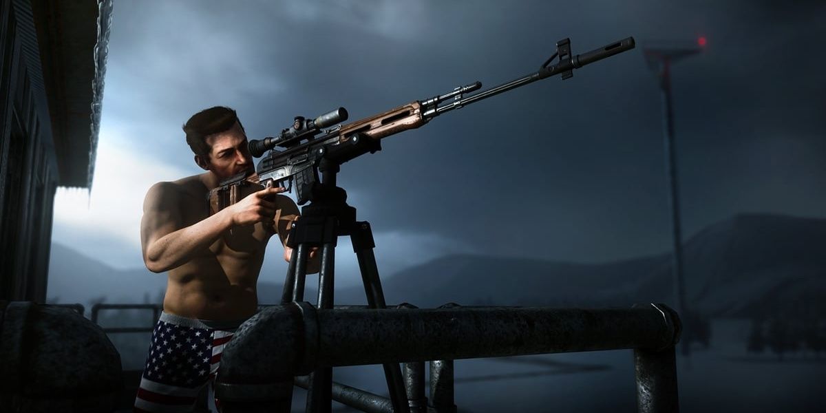 Carlton Smith holding sniper rifle