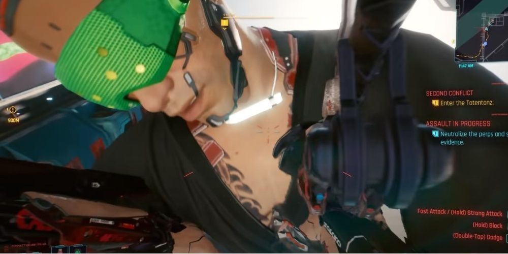 Cyberpunk 2077 Mantis Blades Holding Up An Enemy